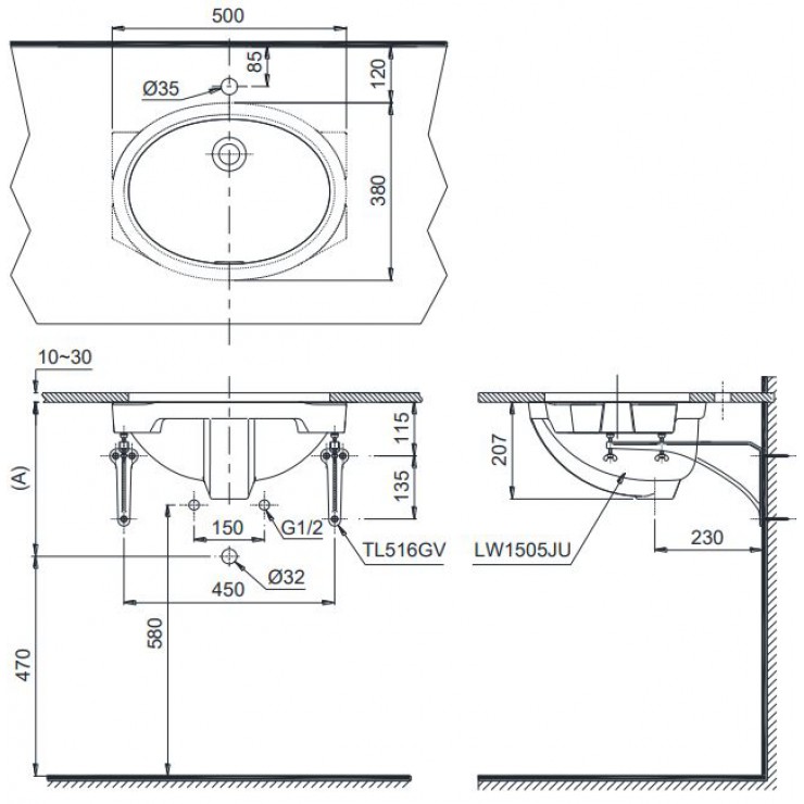 Chậu Lavabo TOTO LW1505V Âm Bàn Oval - Ảnh 2