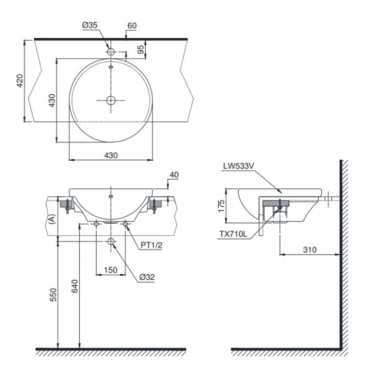 Chậu Rửa Mặt Lavabo TOTO LT533R Bán Âm Bàn - Ảnh 2