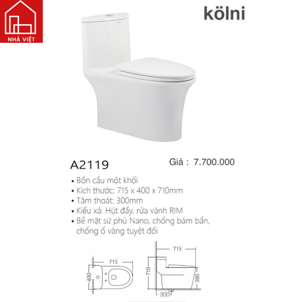 Bồn Cầu Một Khối Kolni A2119