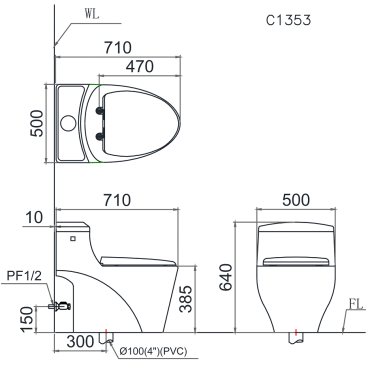 Bồn Cầu Một Khối Caesar C1353 - Ảnh 2