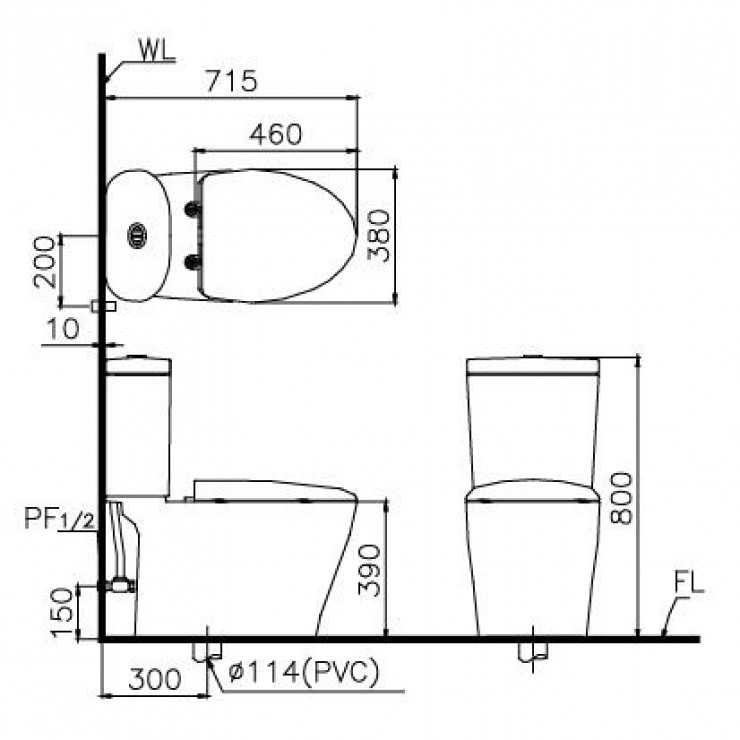 Bồn Cầu 2 Khối CAESAR CD1348 Thùng T1148 Nắp Êm - Ảnh 2