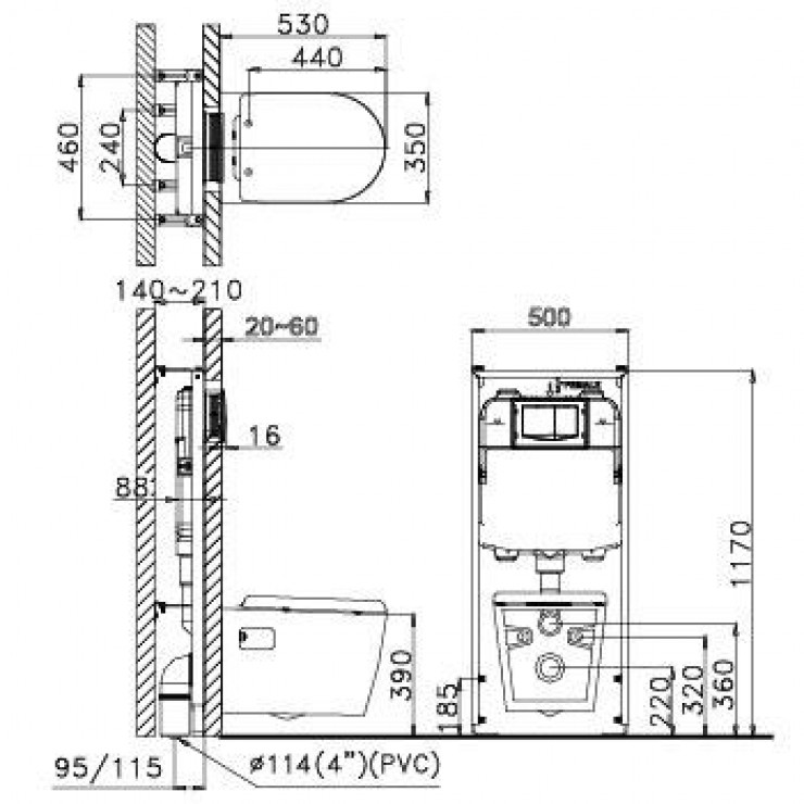 Bồn Cầu CAESAR CPT1503 Treo Tường Thùng Nước Âm - Ảnh 3