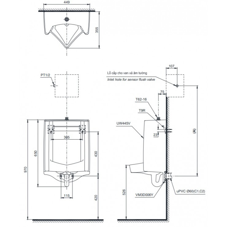 Bồn Tiểu Nam TOTO UT445 Treo Tường - Ảnh 2