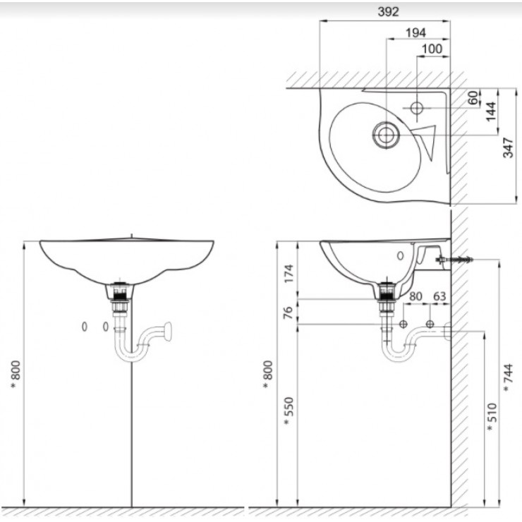 Lavabo Góc Inax L-281V Chậu Rửa Treo Tường - Ảnh 2