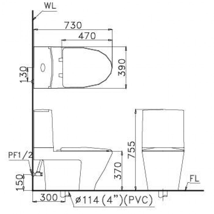 Bồn Cầu 2 Khối CAESAR CD1345 Thùng T1145 Nắp Êm