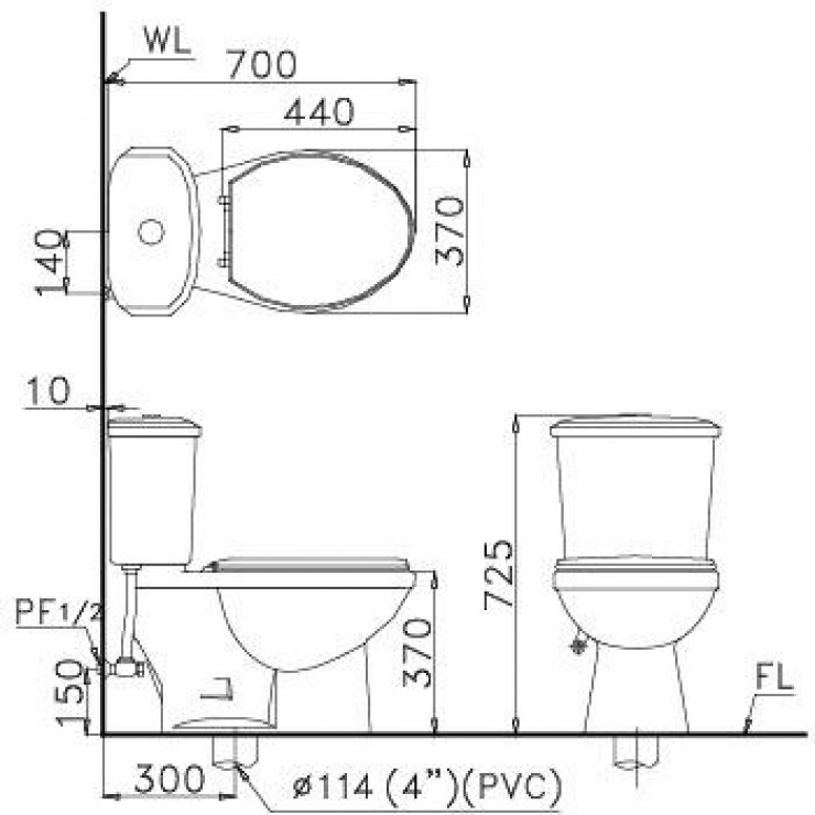 Bồn Cầu CAESAR CTS1338 Thùng T1138 1 Nhấn Nắp Êm