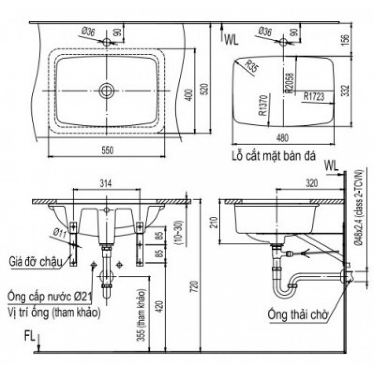 Chậu Rửa Mặt Âm Bàn Inax AL-2298V - Ảnh 2