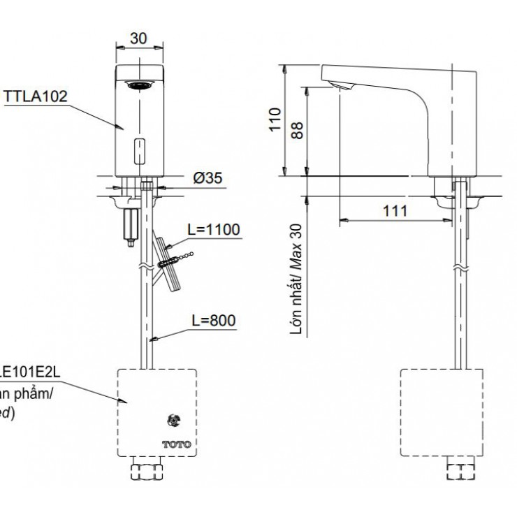 Vòi Cảm Ứng Lavabo TOTO TTLA102/TTLE101B2L/HAP004A - Ảnh 2