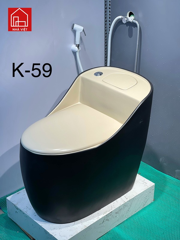 Bồn Cầu Trứng Liền Khối Trắng Đen Sữa K56 K59