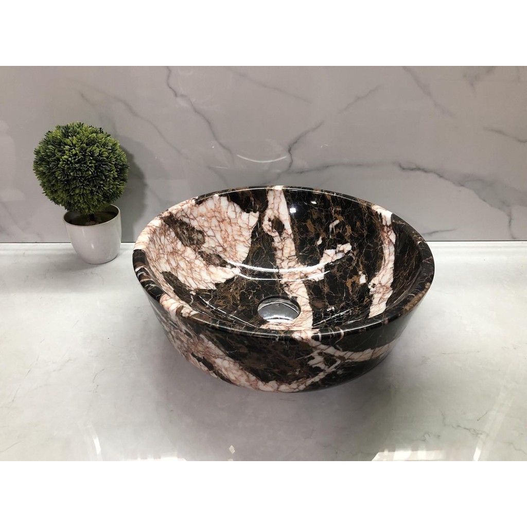 Lavabo Đá Tự Nhiên Tròn Dày BST31 Eximstone 42cm-18kg