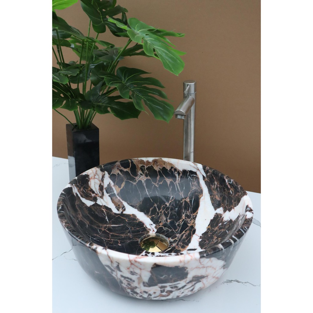 Lavabo Đá Tự Nhiên Tròn Dày BST31 Eximstone 42cm-18kg - Ảnh 2