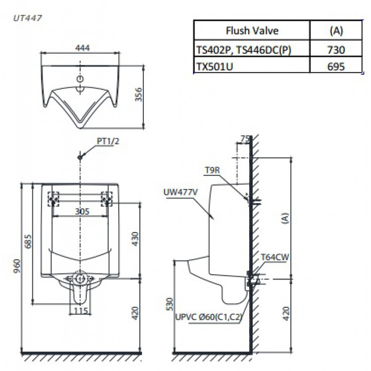 Bồn Tiểu Nam TOTO UT445H Treo Tường - Ảnh 2