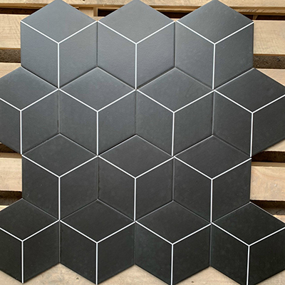 Gạch lục giác đẹp giá rẻ đen kẻ chỉ trắng 20×23