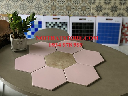 Gạch lục giác hồng pastel