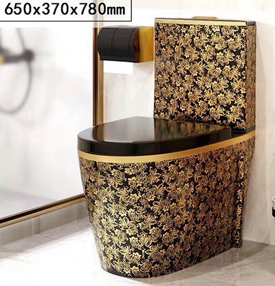 Bồn cầu khối cao cấp hoa văn vàng đen