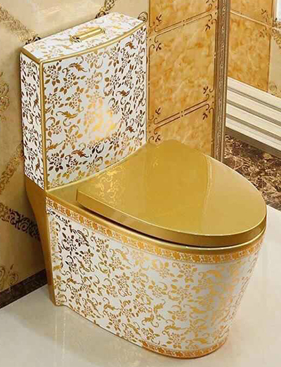 Bồn cầu khối cao cấp hoa văn vàng