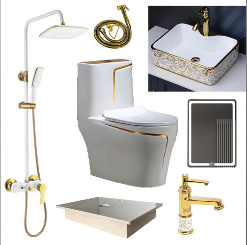Combo bộ nhà tắm cầu chỉ vàng 052