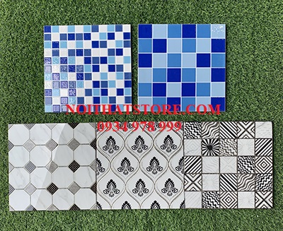Gạch khắc kim 30×30 xanh trắng xám