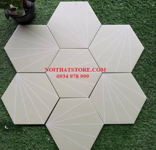 Gạch lục giác màu kem sọc trắng