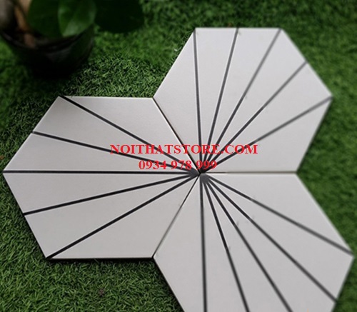 Gạch lục giác màu trắng sọc đen