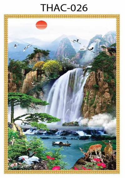 Gạch tranh 3D phong thủy thác nước 026