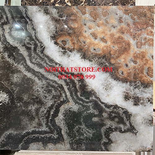 Gạch Trung Quốc 80x80 khắc kim nâu đen