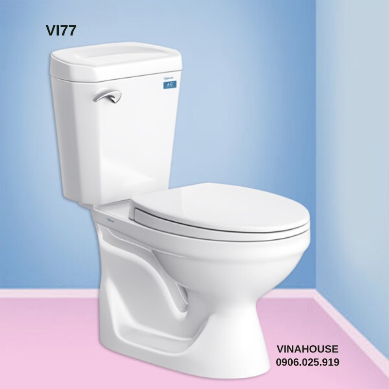 Bồn cầu 2 khối Viglacera VI77 nắp thường