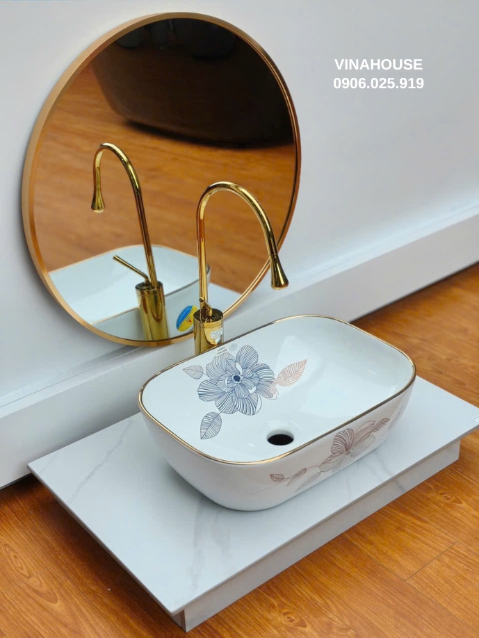 Chậu Lavabo đặt bàn họa tiết hoa lá