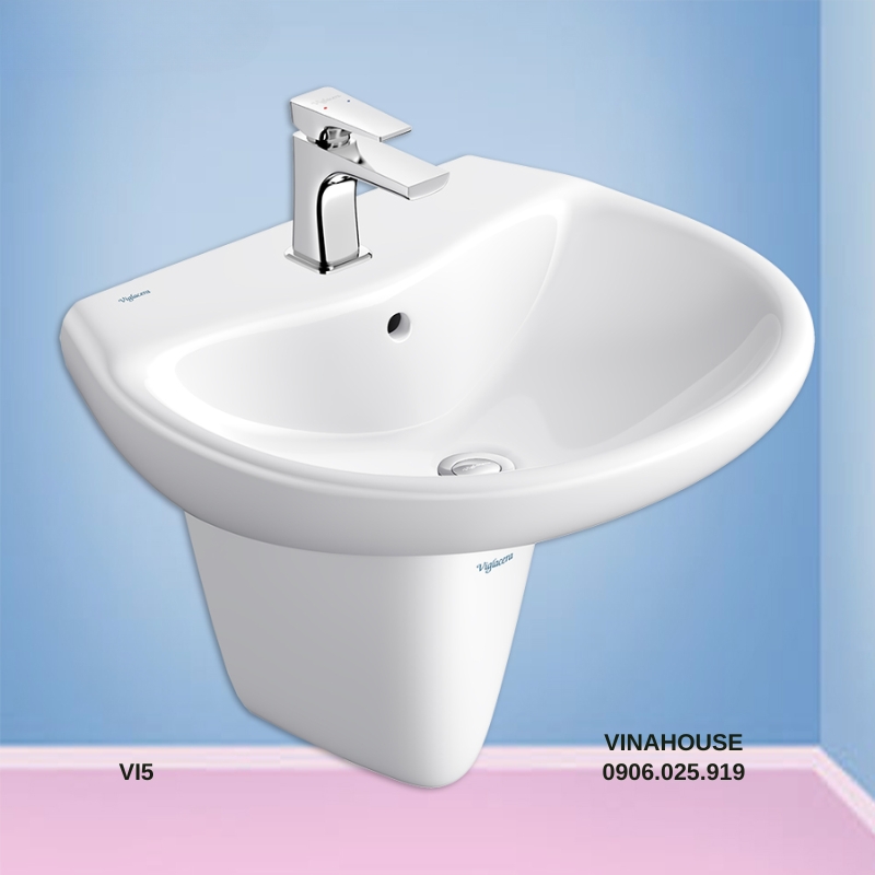 Chậu rửa lavabo treo tường Viglacera VI5 chân lửng