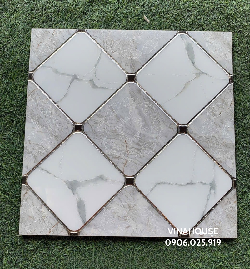 Gạch trang trí 30×30 ô vuông khắc kim bạc