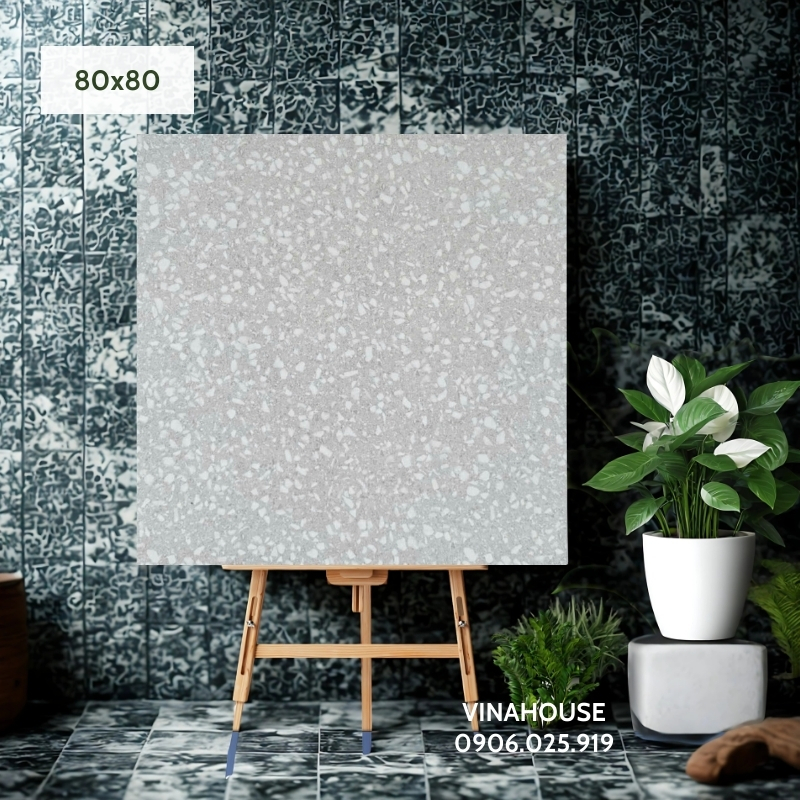 Gạch 80×80 Terrazzo xám trắng