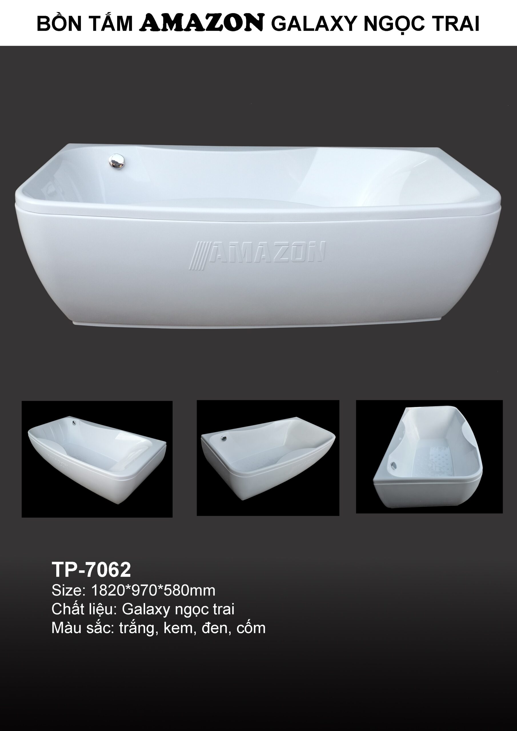 Bồn tắm Amazon mã TP-7062 hình  hạt đậu