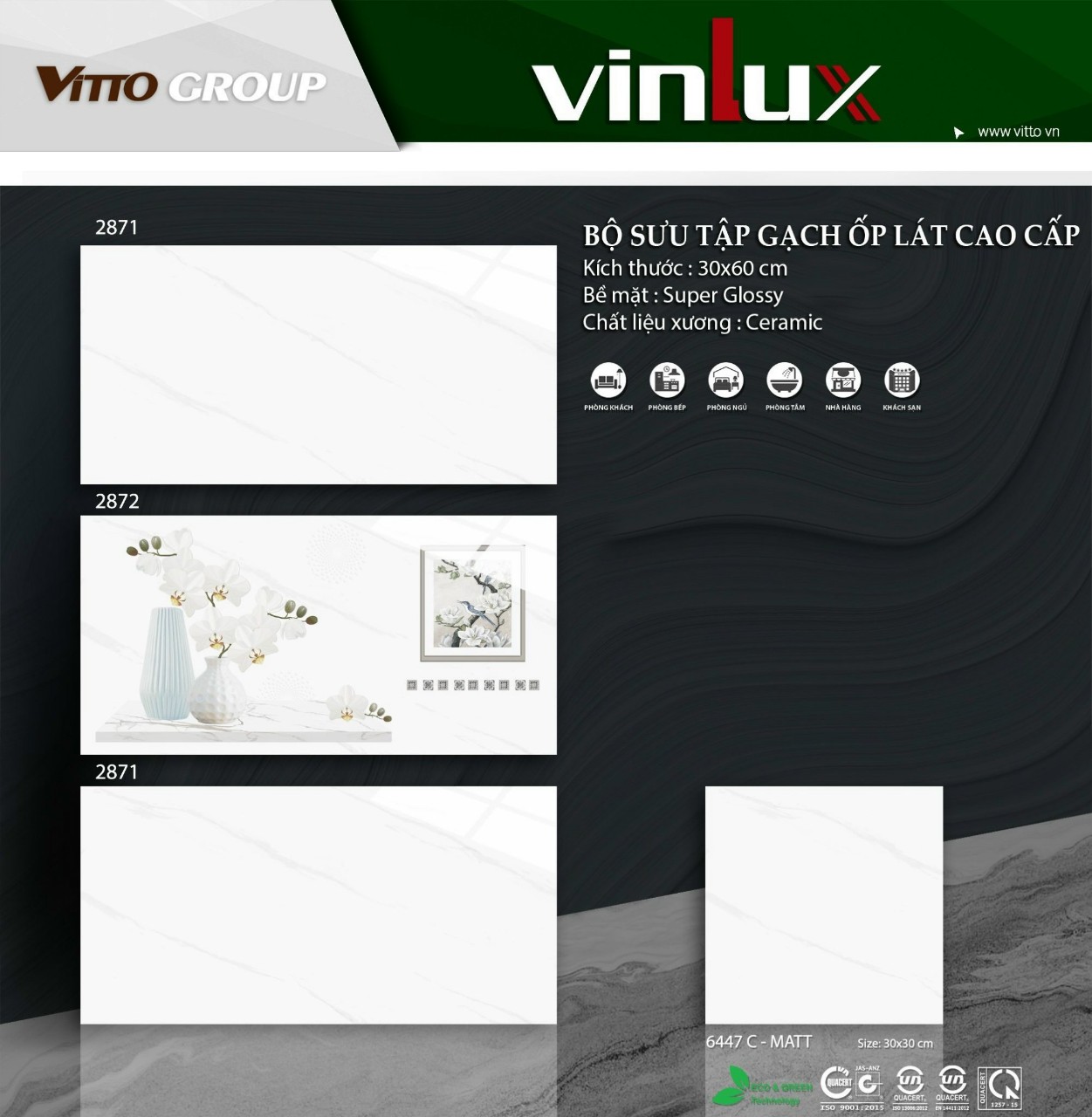 Gạch 30×60 Vinlux mã 2871-2872 siêu mài bóng